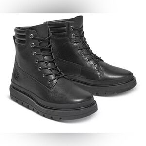 Timberland Ray City Combat Boots 9.5 Black Pebbled Leather Lug Sole A2JNY